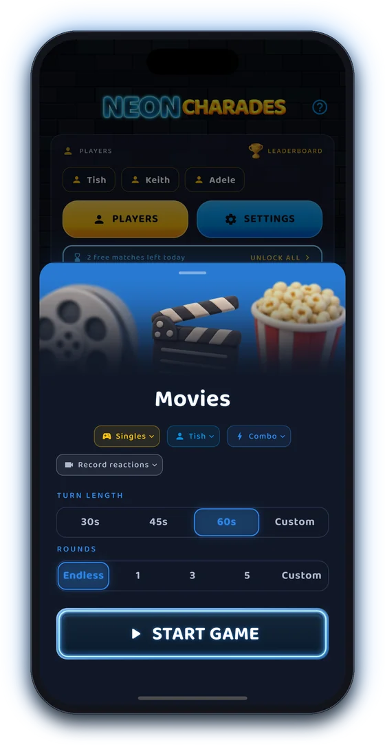 Game setup with turn length and rounds